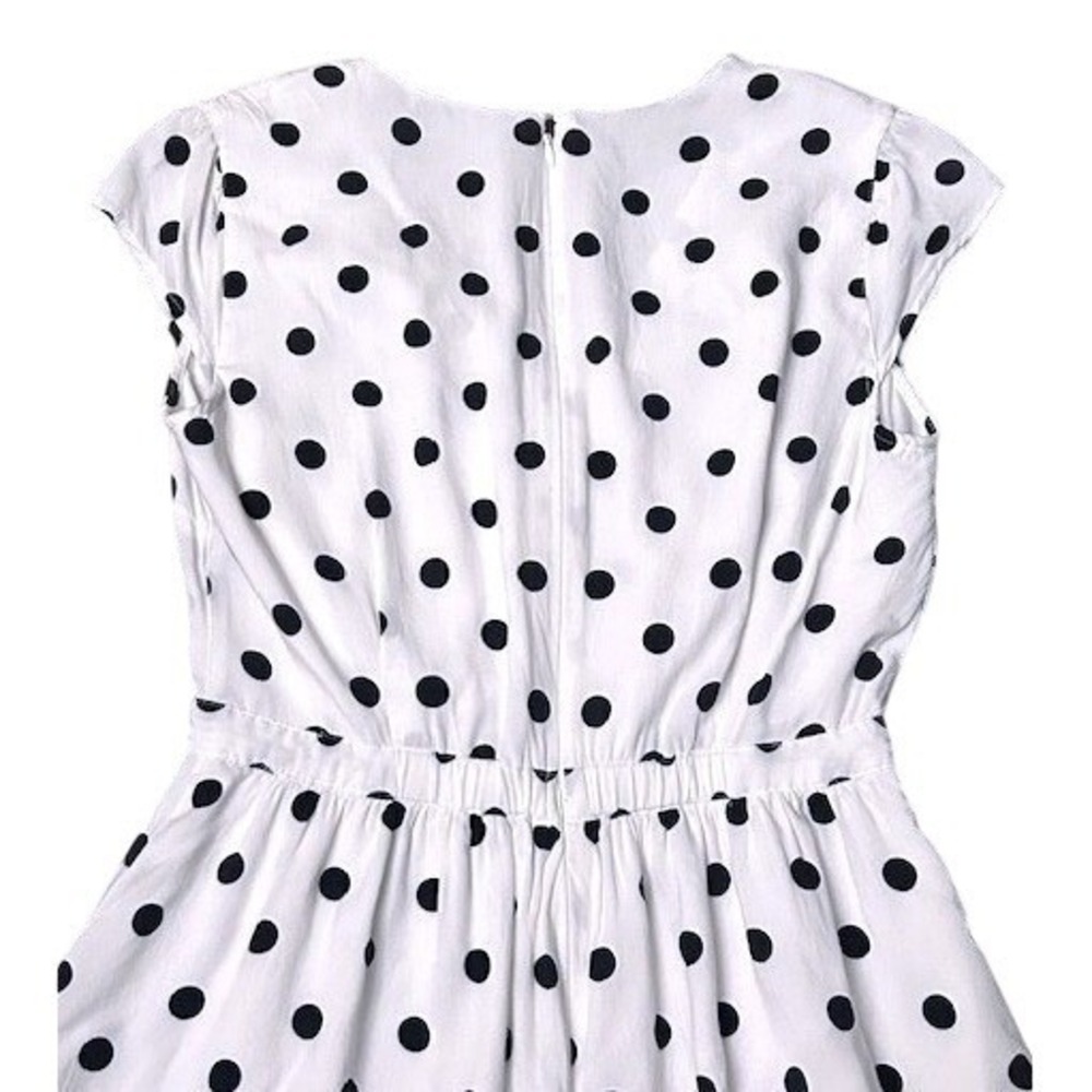 J.Crew Polka Dot Faux Wrap Mini Dress White Navy Blue Preppy Retro Vibe Size 2 - Picture 10 of 13